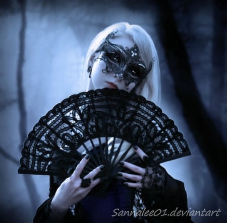 Dark Masquerade - fan, lady, dark, fantasy