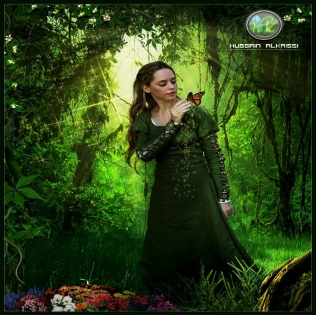 FANTASY GIRL - FOREST, FANTASY, DRESS, BUTTERFLY, GREEN, FEMALE