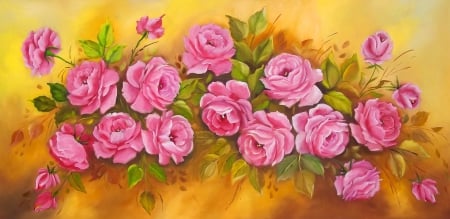 Roses background - nice, roses, background, lovely, painting, art, pretty, floral, pink, petals, beautiful, leaves, flowers