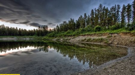 Alabama Pond - clouds, lake, water, tree