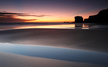 Sunset of Dry Sea - sky, ocean, coastline, water, sunset, sea, coast