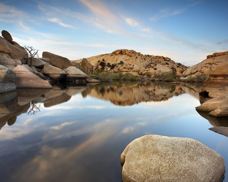 Rocky Pond - beach, cloud, pond, reflection