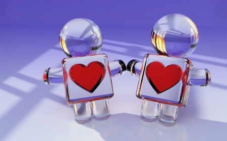 Glass Lovers - figure, pair, heart, red