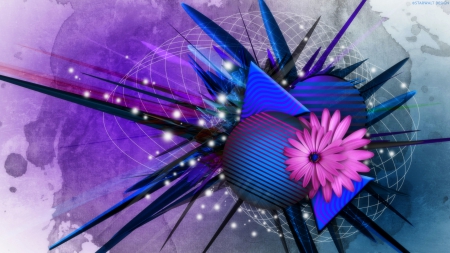 Blue & Pink - illustrator, creative pre-made, ps cs6, hd, collages, balls, abstract, blue and pink, c4d, digital art, petals, colors, butterfly designs, 3-dimentional, flowers, butterflies