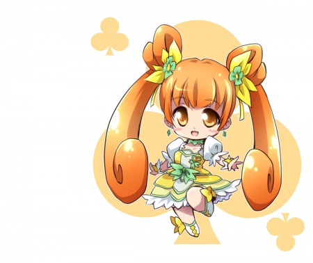 Cure Rosetta - nice, female, twintail, pretty cure, simple, anime girl, armor, orange eyes, white, precure, pretty, orange hair, anime, twin tail, cute, adorable, girl, magical girl, chibi, warrior, twintails, long hair, gown, lovely, kawaii, twin tails, plain, sweet, dress, adore