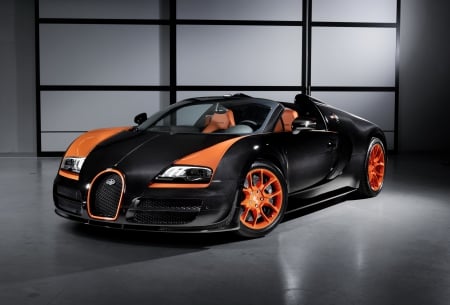 Bugatti Veyron - bugatti, orange and black, car, exotic