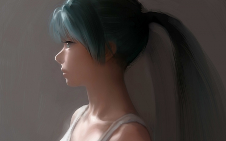 Vocaloid - Vocaloid, Cute, Manga, Sweet, Anime Girl, Side, Lovely, Anime, Miku, Upset, Long Hair, Emotional, Blue Hair, Amazing, Awesome, Beautiful, Twin Tails, Pretty, Blue Eyes, Gorgeous, Realistic, Realism, Simple, Sad, TwinTails, Sexy, Hatsune