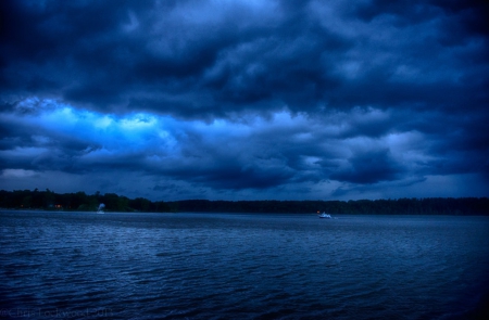 Blue Summer - summer, lake, blue, clouds