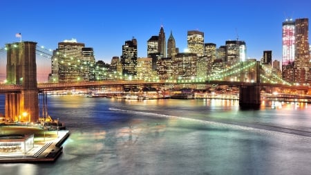 Big City Bridge - brooklyn bridge, city at night, manhattan bridge, big city, Big City Bridge