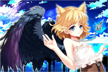 Neko Angel - wings, cute, neko, orginal, dark, girl, angel