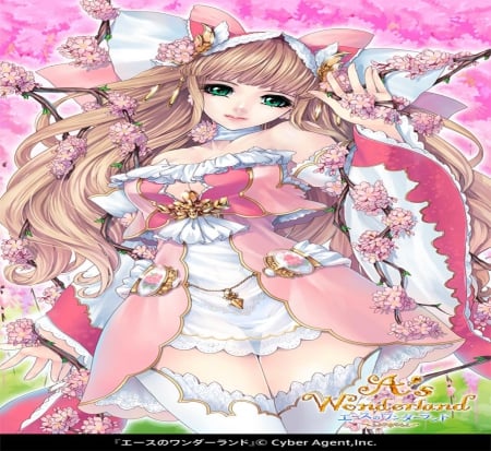 Sakura - pretty, game, sakura, orginal, girl, pink, long hair, flowers, cg, soft