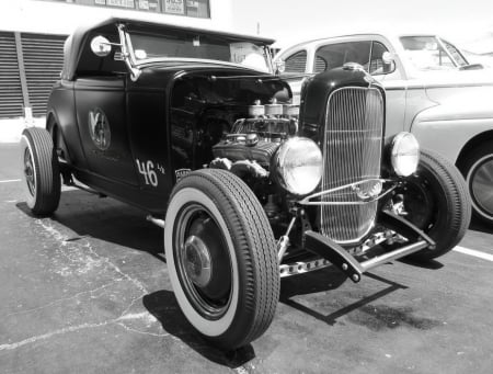 Hot Rod Ford roadster - hot rod, vintage, classic, black and white, whitewalls, ford, roadster, cool