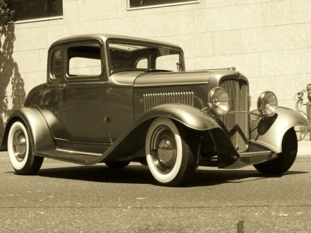 1932 Ford Hot Rod - sepia, whitewalls, cool, coupe, hot rod, vintage, classic, 1932, 32, ford