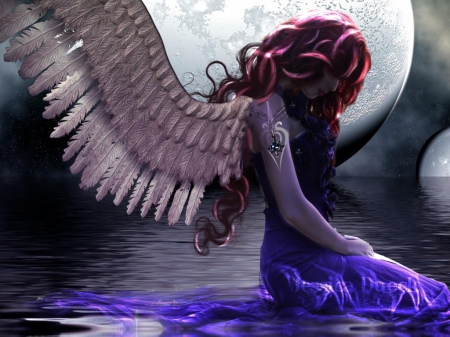 Redhead Angel - fantasy, redhead, wings, angel, fantasy girl