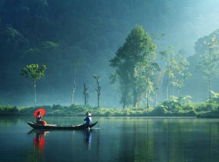 asian romace - lake, asian people, boat, asians