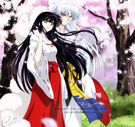 Cherry Blossoms - anime, lady, cherryblossoms, couple, man