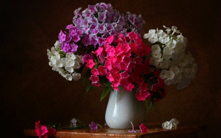 Still life - flowers, vase, still life, petals