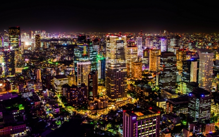 beautiful night cityscape of tokyo - skyscrapers, city, night, lights