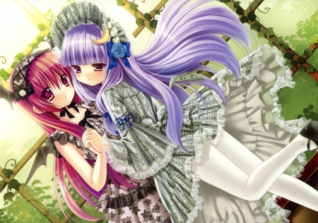 Patchouli & Koakuma - touhou, beauty, patchouli, wall, game, girl, saccubus, new, classic