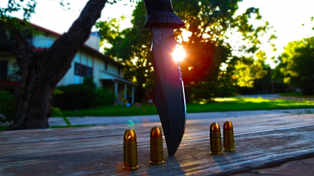 Knife And Bullets - Awesome, Beautiful, Nature, Photogrophy, amazing, evening, Cool, Knife, lol, Abstract, 9mm, SOG, Gun, LOL, Sun, Epic