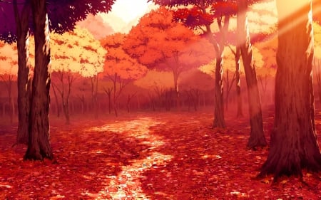 Painting - Red, Autumn, forest, Painting