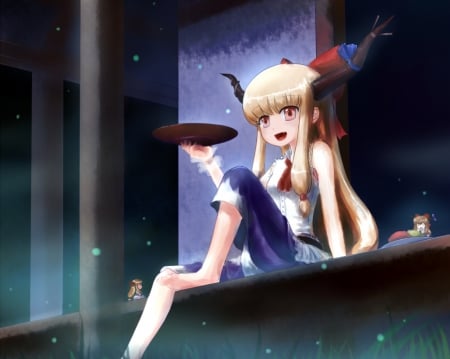 Ibuki Suika - ibuki, anime, female, blonde, blond hair, long hair, touhou, anime gilr, blond, horn, hot, suika, girl, blonde hair, red eyes, ibuki suika, cute, sexy