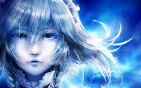 Fine Art - woman, serene, girl, wallpaper, fantasy, face, art, beautiful, blue, anime, digital