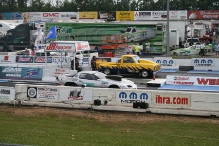 A Day at the Raceway 01 - silver, yellow, car, photography, truck