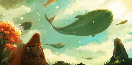 The Ocean Sky - Trees, Awesome, Funny, Flying Whales, Boy, Clouds, Ocean Sky, Whales