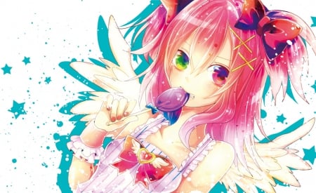 sweet girl - anime, blue, beautiful, girl, beauty, angel, pink, sweet, purple, lollipop, woman, cute