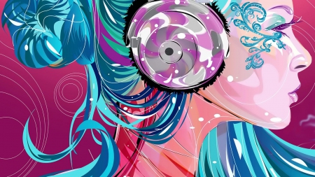 Disco Girl - blue hair, anime girl, creative, fantasy