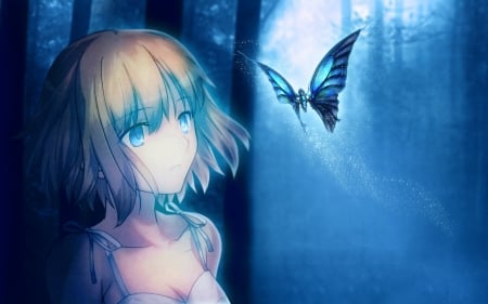 Beautiful Butterfly - wing, blue, girl, butterfly, Anime