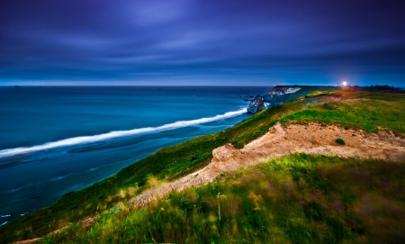 Oregon coast, Pacific ocean - nice, sky, beach, pacific, coastline, water, coast, america, grass, shoreline, ocean, light, shore, place, oregon, lovely, nature, blue, beautiful, sea