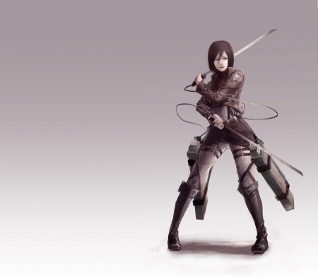 Mikasa Ackerman - sword, cute, hot, anime girl, girl, blade, shingeki no kyojin, armor, weapon, attack on titan, mikasa ackerman, short hair, brown hair, anime, mad, warrior, mikasa, angry, sexy, female