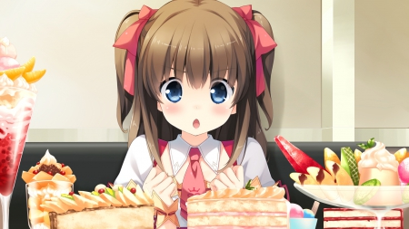 I am confuse!! - confuse, open mouth, food, girl, cake, Anime, waitress