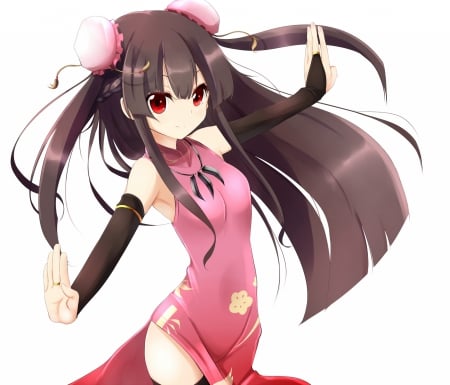 Houraisan Kaguya - beauty, nice, female, simple, brown hair, a nime girl, red eyes, touhou, pretty, anime, oriental, girl, long hair, lovely, houraisan kaguya, beautiful, pink, plain, sweet, cheongsam