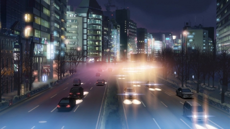 5 Centimeters Per Second - 5 centimeters per second, lights, pretty, city, cars, buildings, night