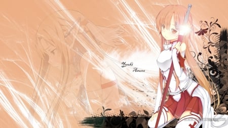 Asuna Yuuki - girl, female, long hair, sao, brown hair, sword, asuna yuuki, sword art online, cute