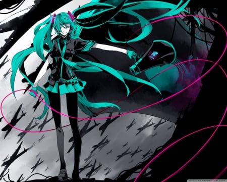 Hatsune Miku - airplanes, neon, dark, hatsune mkiu