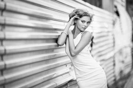 White dress - white, blonde, woman, dress