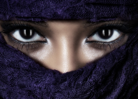 Purple - woman, purple, veil, eyes