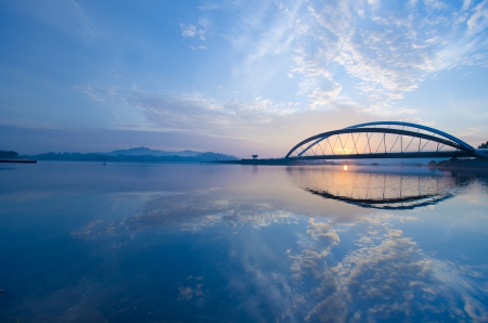 *** Beautiful view - sunset, nature, blue, ocean, sky, bridge