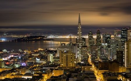 San Fransisco's Skyline at Sunset - Sunset, Water, Skyscrapers, City