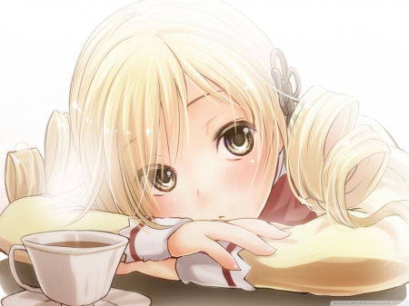 Morning Coffee - Coffee Cup, Girl, Blonde, Steam