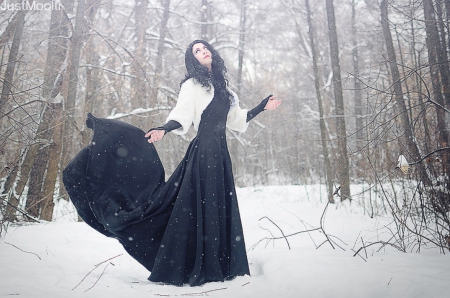 Sorcery - winter, lady, sorcery, snow