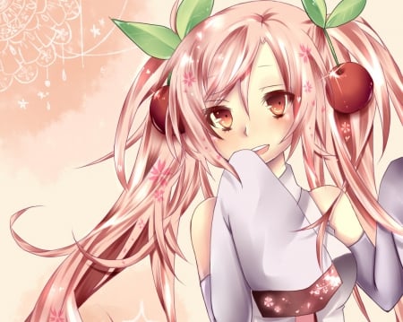 Sakura Miku - pretty, anime, vocaloid, twin tail, female, cherry, twintail, hatsune miku, pink, long hair, pink eyes, sakura miku, nice, twin tails, anime girl, sakura, twintails, hot, girl, lovely, sweet, miku, cute, hatsune, sexy, vocaloids