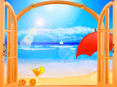 Summer Holiday - holiday, summer, beach, window