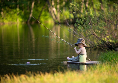 Boy - photo, fish, boy, river