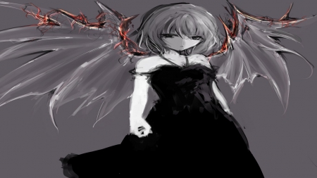 Touhou - red, cute, black, beauty, succubus, beautiful, dark, anime, girl, dress, white, devil, grey, woman