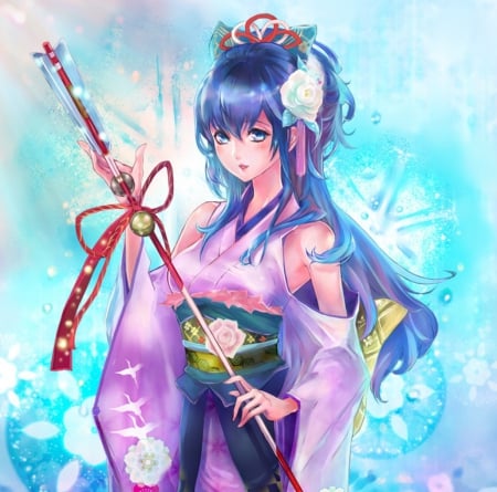 â™¡ Maiden â™¡ - nice, beauty, female, hot, anime girl, elegant, gorgeous, pretty, anime, oriental, kimono, cute, maiden, lady, sexy, girl, long hair, lovely, divine, blue hair, sublime, blue, beautiful, yukata, sweet